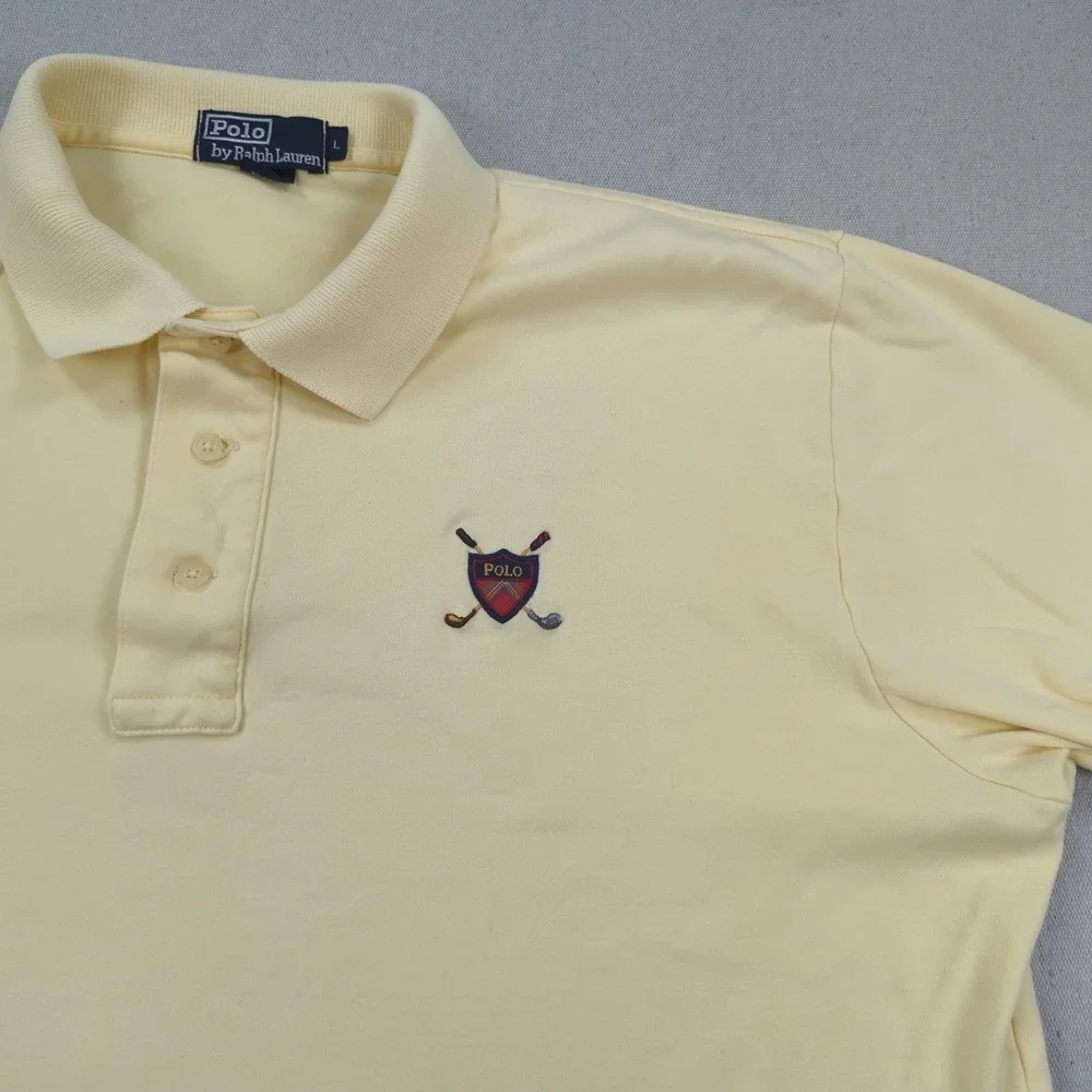 Vintage Polo Ralph Lauren Shirt Mens Large Yellow Golf Crest Made in USA